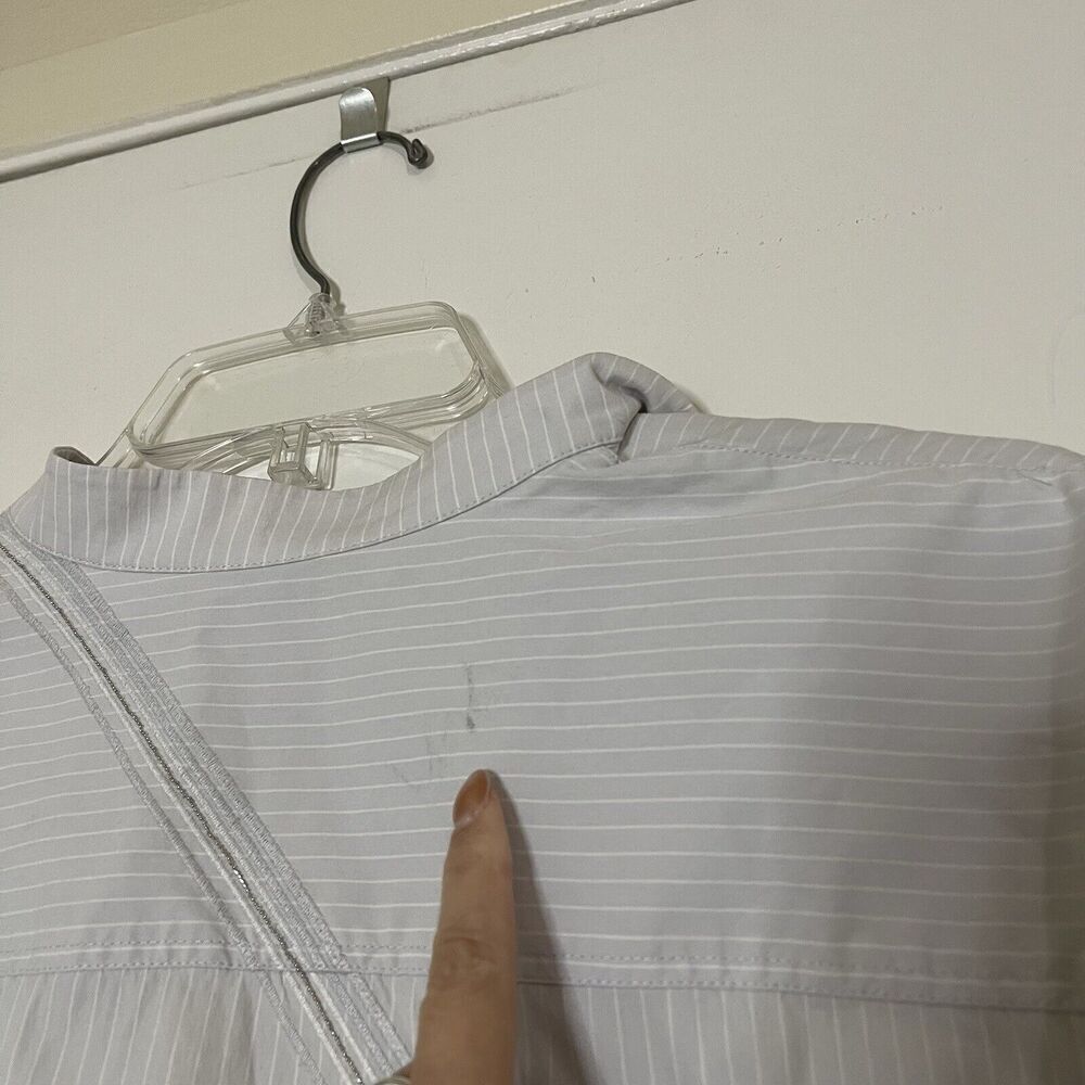 LAFAYETTE 148 new york gray stripe diamond button down cotton blouse medium - Picture 6 of 6